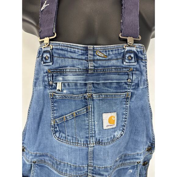 Carhartt Double Knee Denim Overalls Carpenter Workwear Utility 42x30 Distressed - Picture 11 of 16